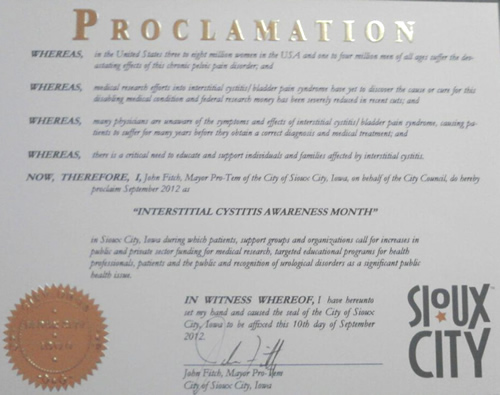 City of Sioux City Proclamation for IC Awareness Month 2012
